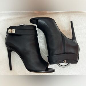 GIVENCHY Elegant Sexy Black Leather Shark Lock Peep Toe Booties Size 40